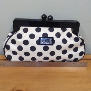Lulu Guinness W/B Polka dot magnetic kiss lock clasp clutch